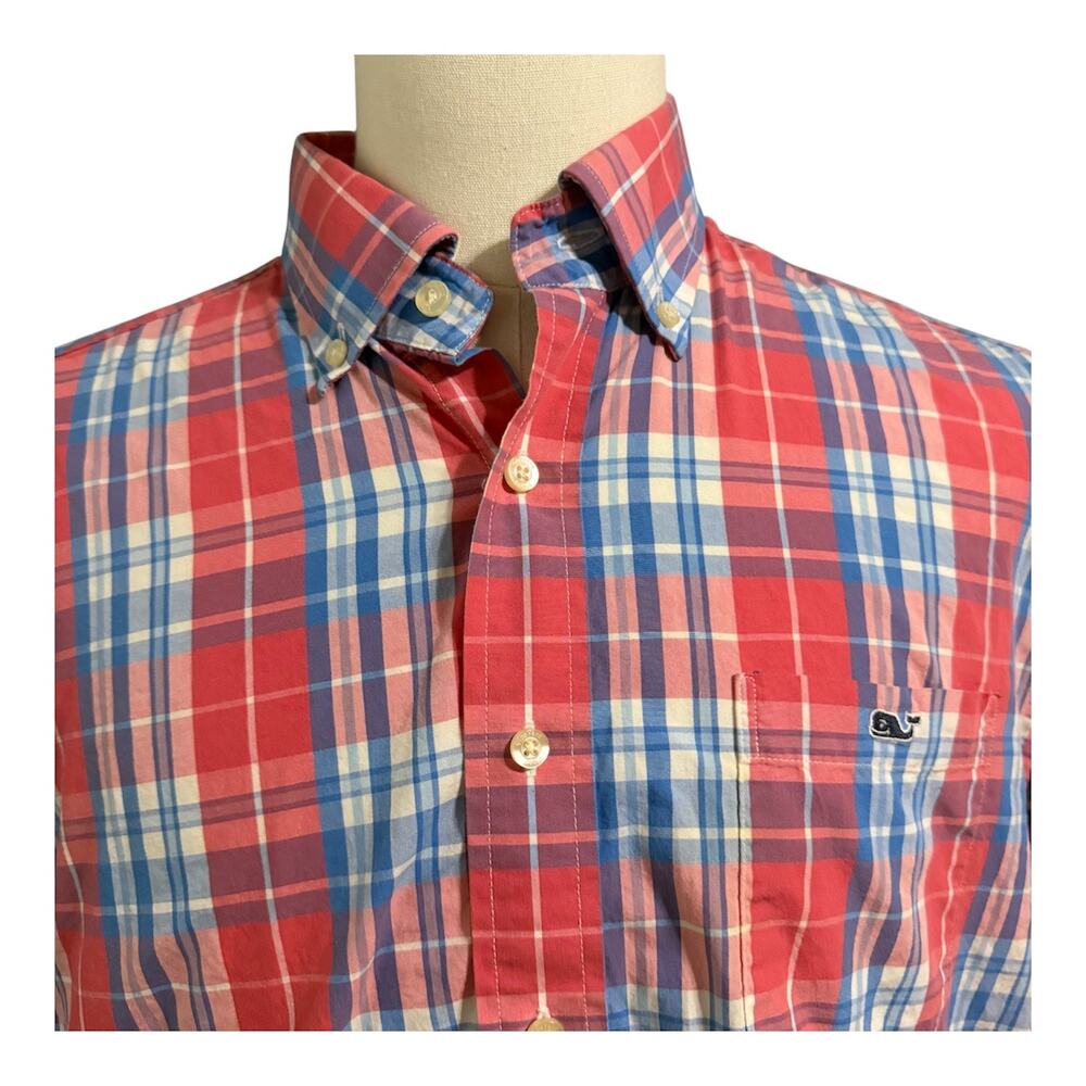 Vineyard Vines Shep & Ian Blue Pink Plaid Whale Shirt Button Down Sz L Preppy
